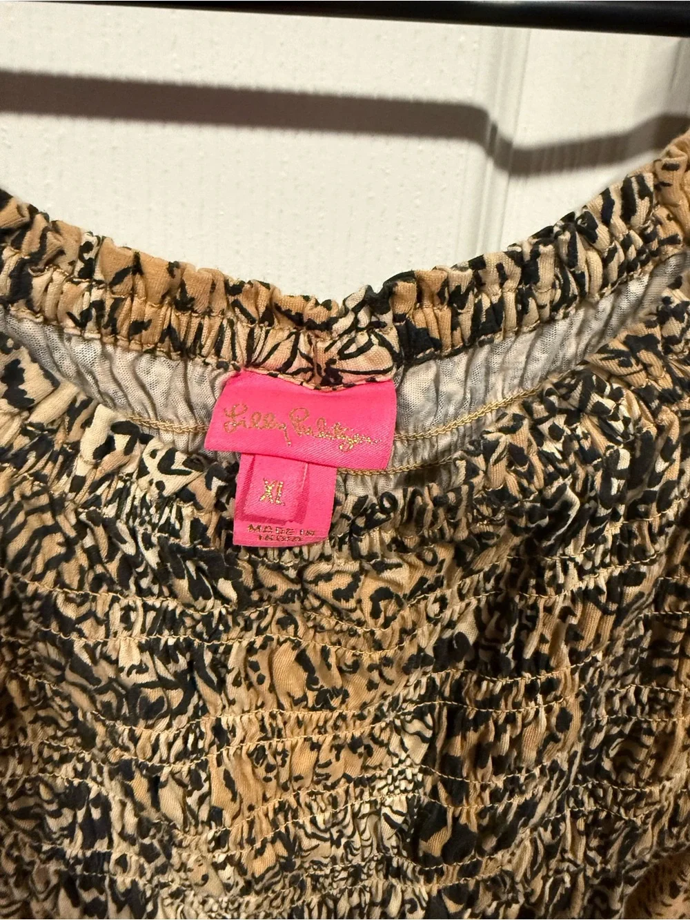 Lilly Pulitzer Girls Black and Tan Animal Print Smocked Casual Dress